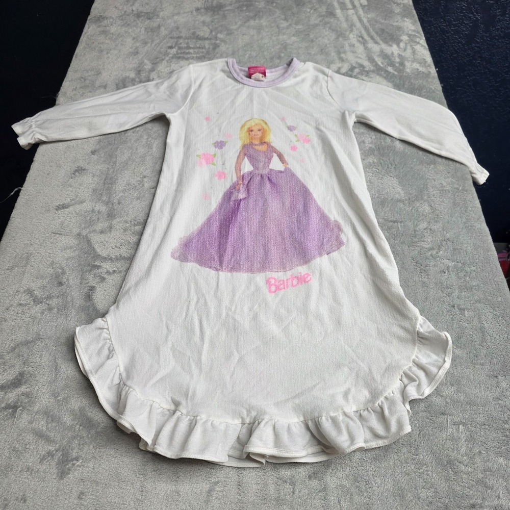 Barbie Vintage Girls Night Gown Mattel White Ruffle Pjs- Sz 6